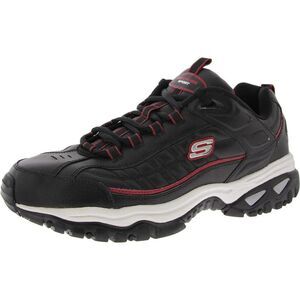 Skechers Mens Energy-After Burn Black Leather Activewear Sneakers Shoes New